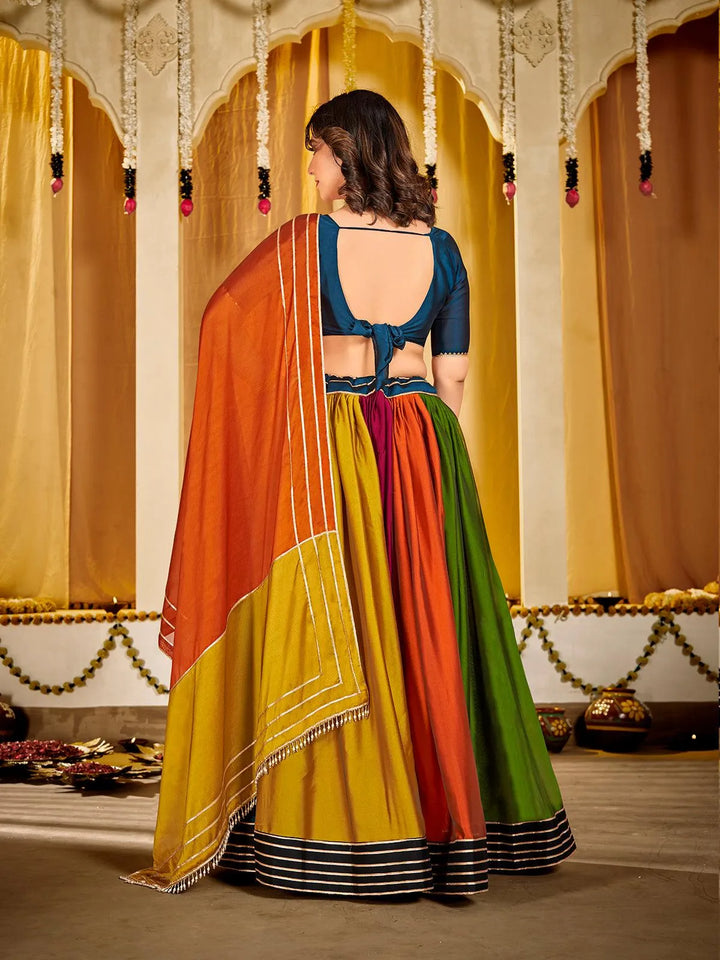 Multicolored Embroidered Lehenga Choli Set in Rangoli Silk For Navratri - VJV Now