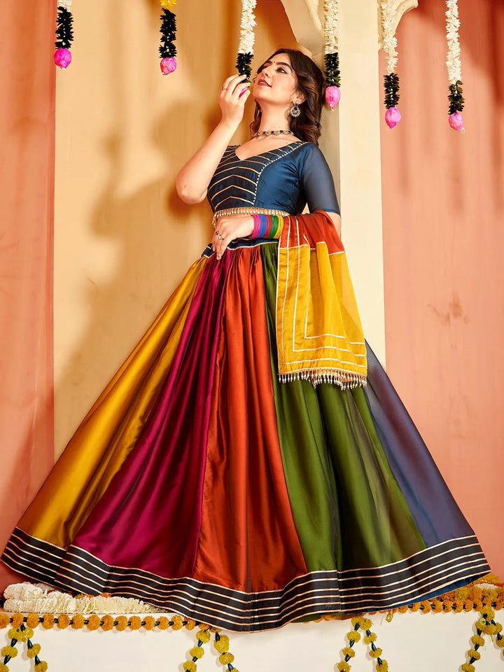 Multicolored Embroidered Lehenga Choli Set in Rangoli Silk For Navratri - VJV Now