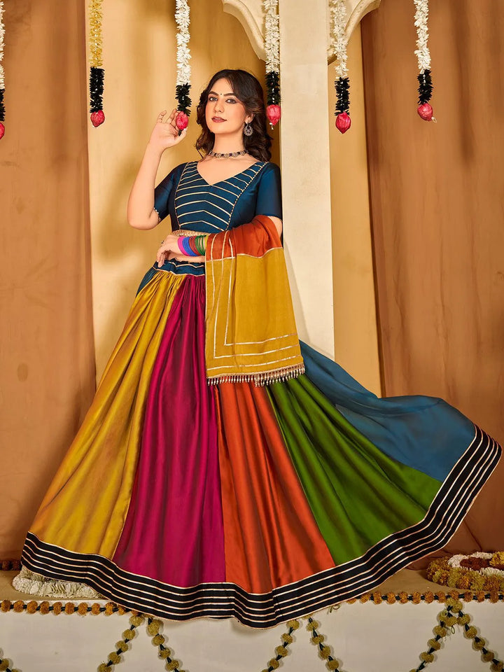 Multicolored Embroidered Lehenga Choli Set in Rangoli Silk For Navratri - VJV Now