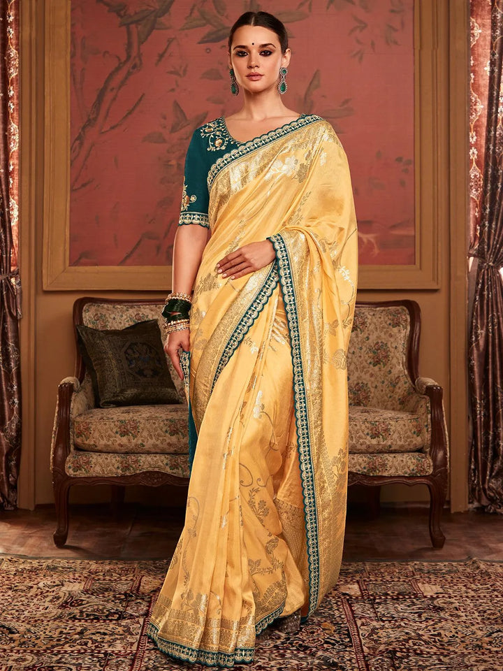 Mustard Art Silk Zari Work saree - VJV Now