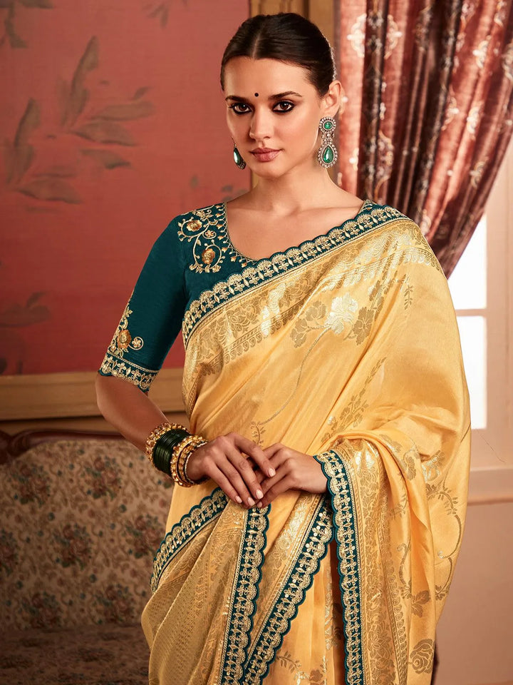 Mustard Art Silk Zari Work saree - VJV Now