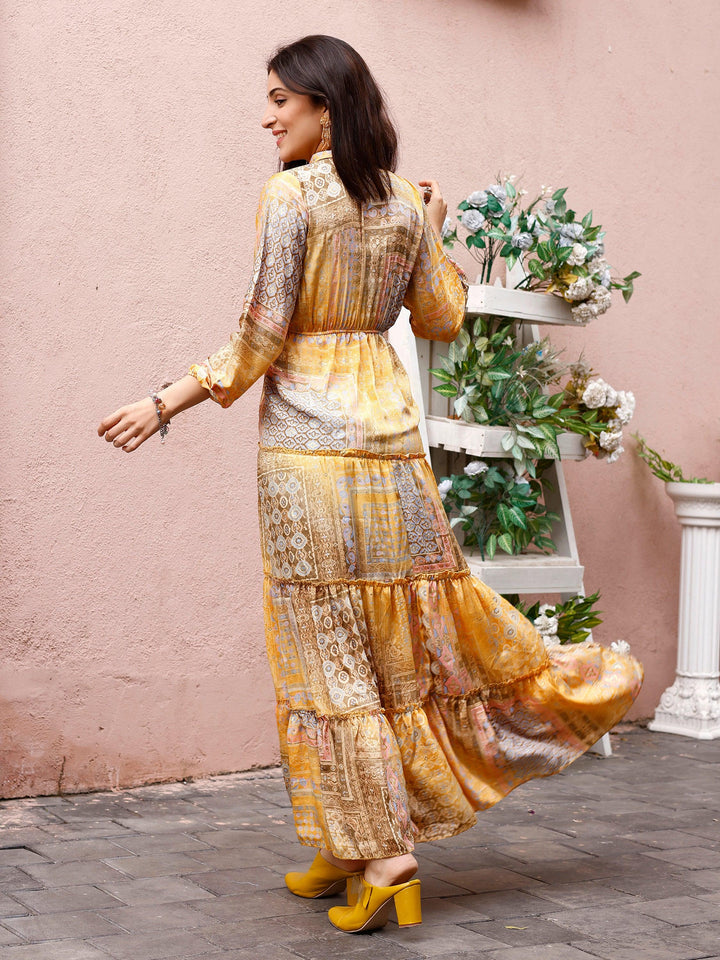 Mustard Color Printed Dress Festive Wear - VJV Now