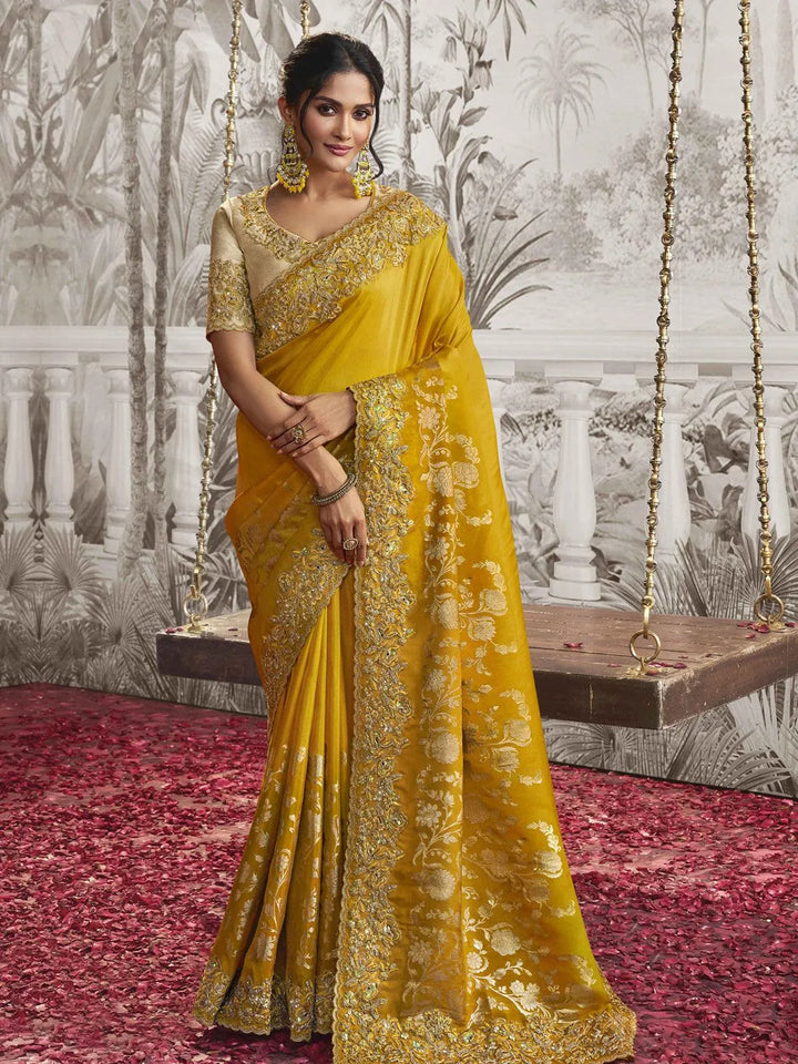 Mustard Embroidered Women's Designer Wedding Wear - VJV Now