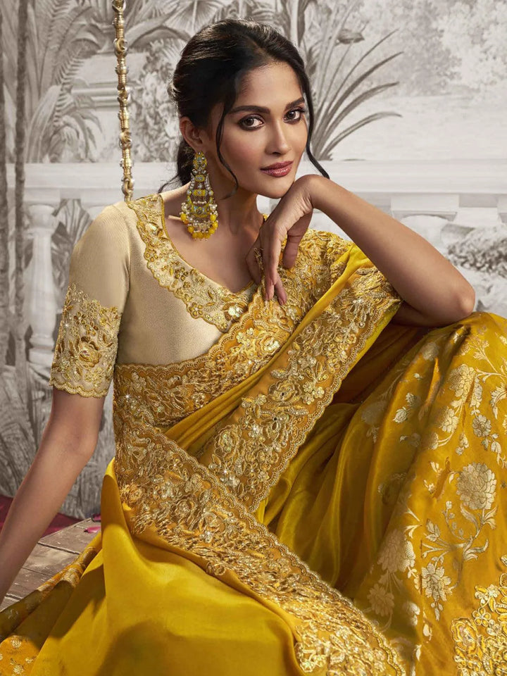 Mustard Embroidered Women's Designer Wedding Wear - VJV Now