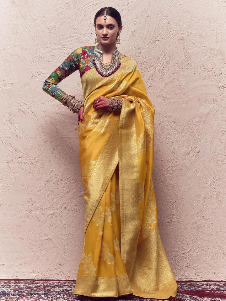 Mustard Woven Banarasi Art Silk Designer Saree - VJV Now