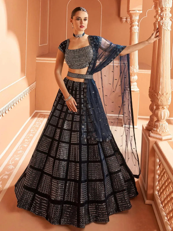 Navy Blue Georgette Embroidery Work Wedding Wear Lehenga Choli - VJV Now