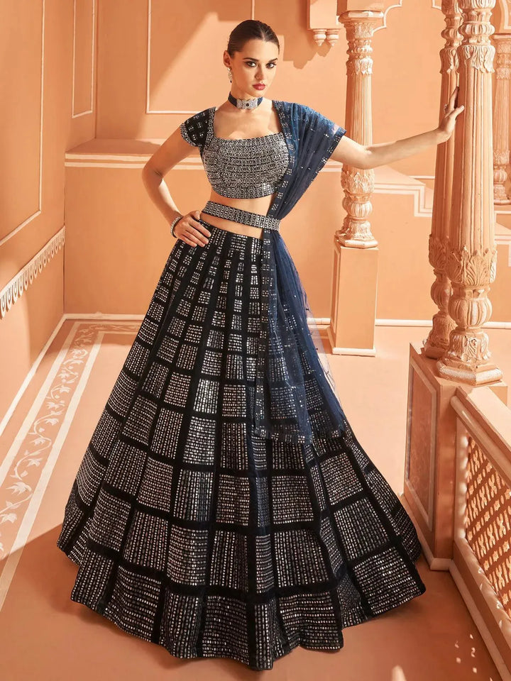 Navy Blue Georgette Embroidery Work Wedding Wear Lehenga Choli - VJV Now