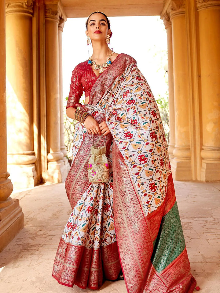 Off White Embellished Designer Art Silk Saree - VJV Now