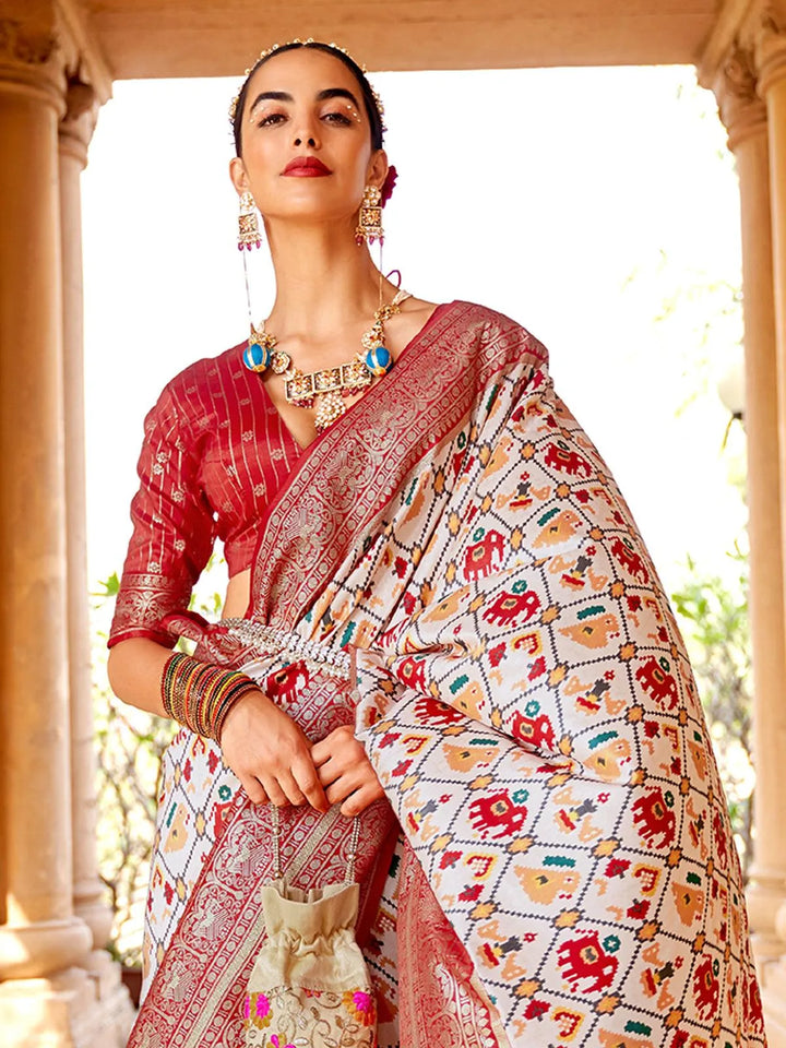 Off White Embellished Designer Art Silk Saree - VJV Now