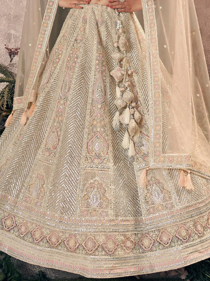 Off White Multi Embroidered Work Umbrella Lehenga Coli - VJV Now