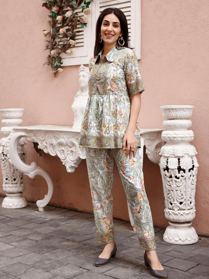 Off White Paisley Printed Designer Co-Ords Sets - VJV Now