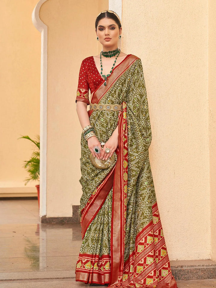 Olive Green Color Designer Patola Silk Saree - VJV Now