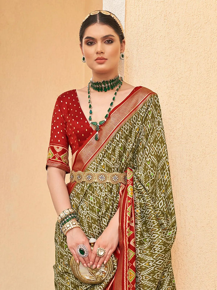 Olive Green Color Designer Patola Silk Saree - VJV Now