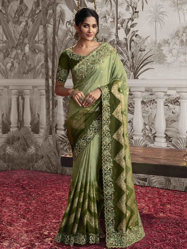 Olive Green Embroidered Women's Designer Wedding Wear - VJV Now