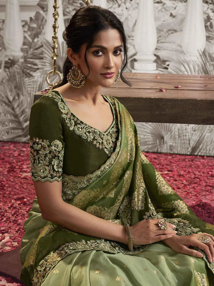 Olive Green Embroidered Women's Designer Wedding Wear - VJV Now