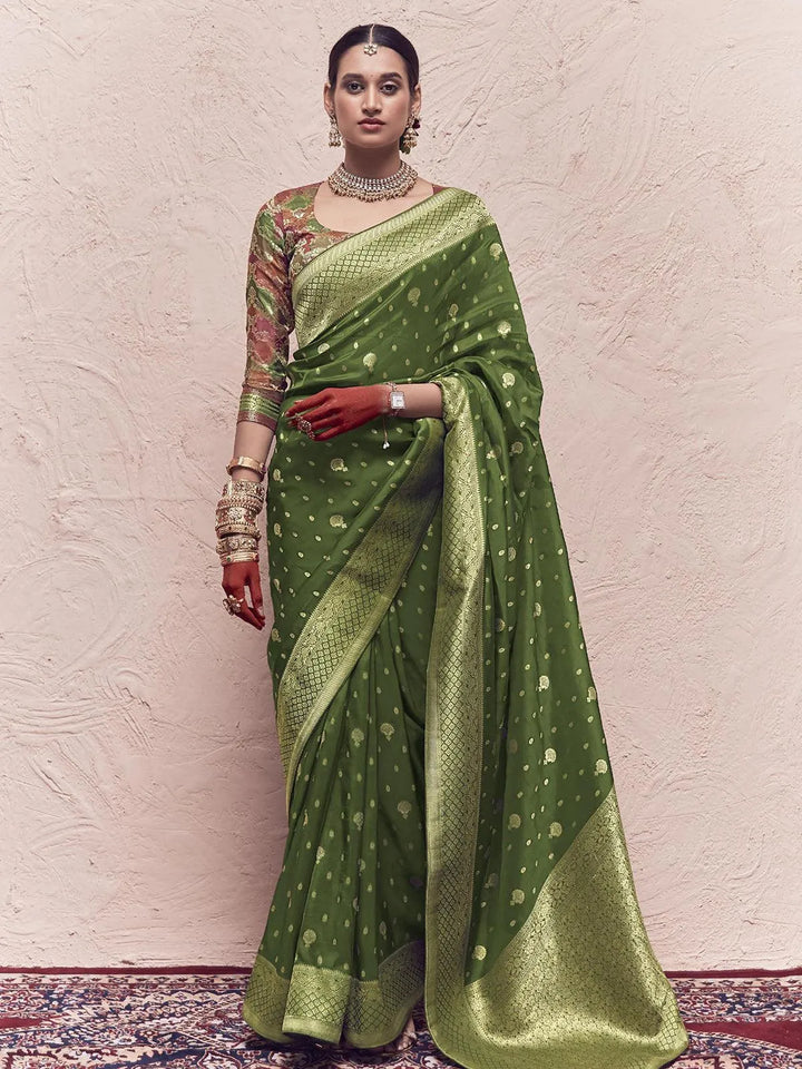 Olive Green Woven Banarasi Art Silk Designer Saree - VJV Now