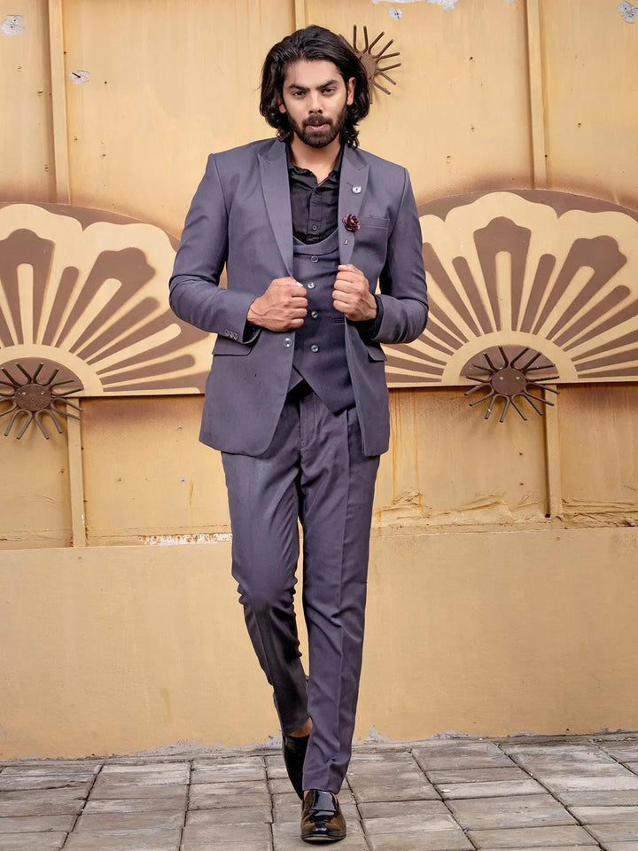 Opulent Dark Grey Color Men's Single Breasted Designer Suit - VJV Now