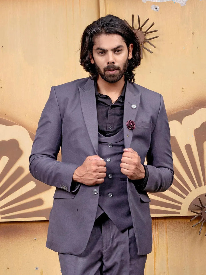 Opulent Dark Grey Color Men's Single Breasted Designer Suit - VJV Now