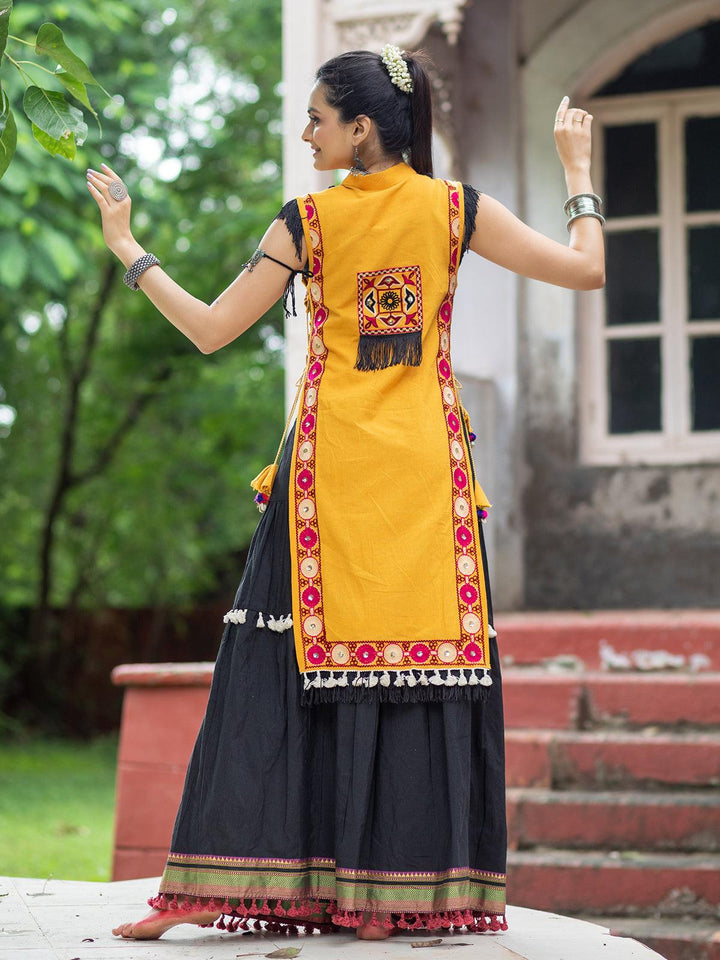 Orange aari Work Embroidery Top with black color readymade Lehenga skirt - VJV Now