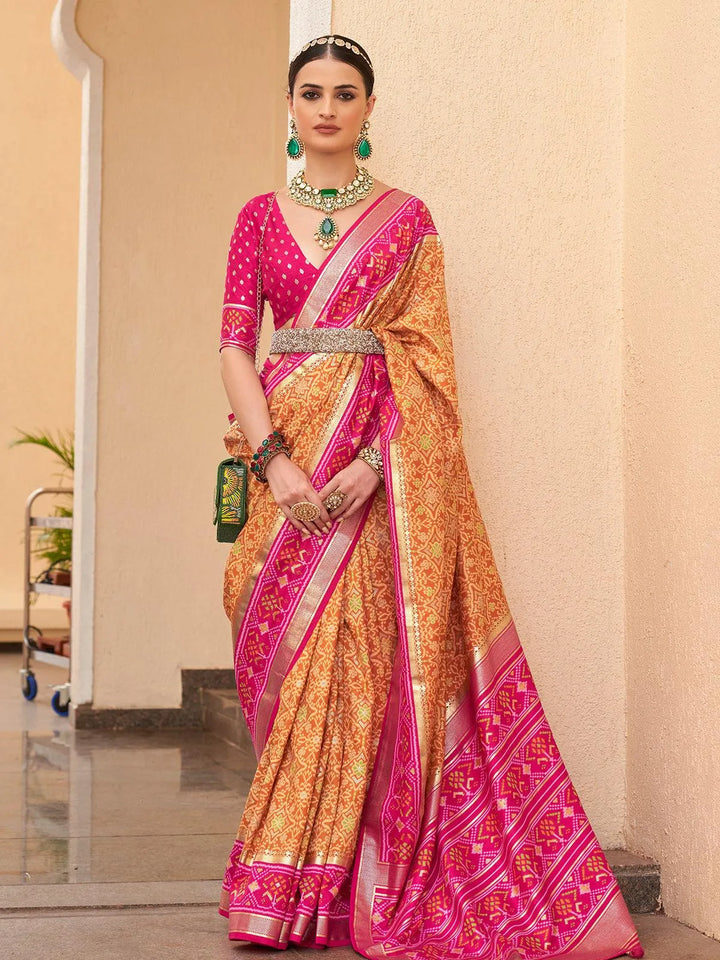 Orange Color Designer Patola Silk Saree - VJV Now