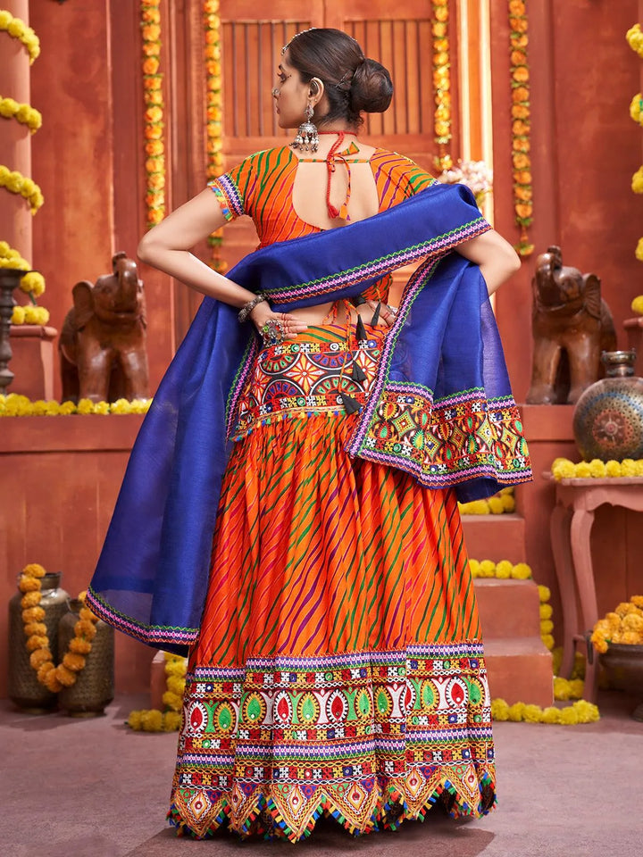 Orange Cotton Mirror Work Navratri Lehenga Choli - VJV Now