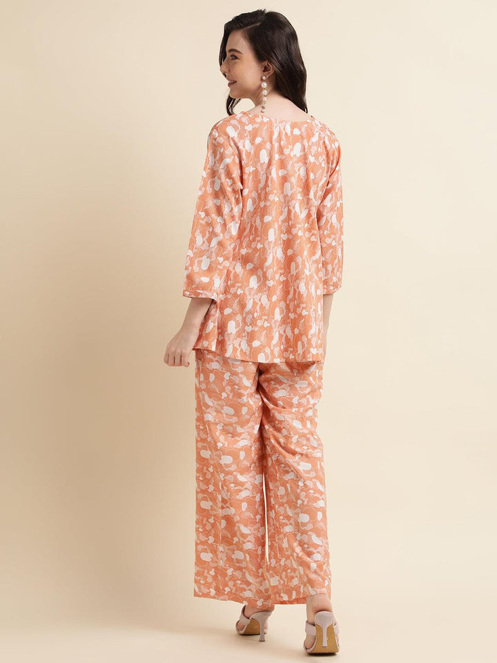 Orange Poly Crepe Digital Printed Top with Matching Bottom - VJV Now