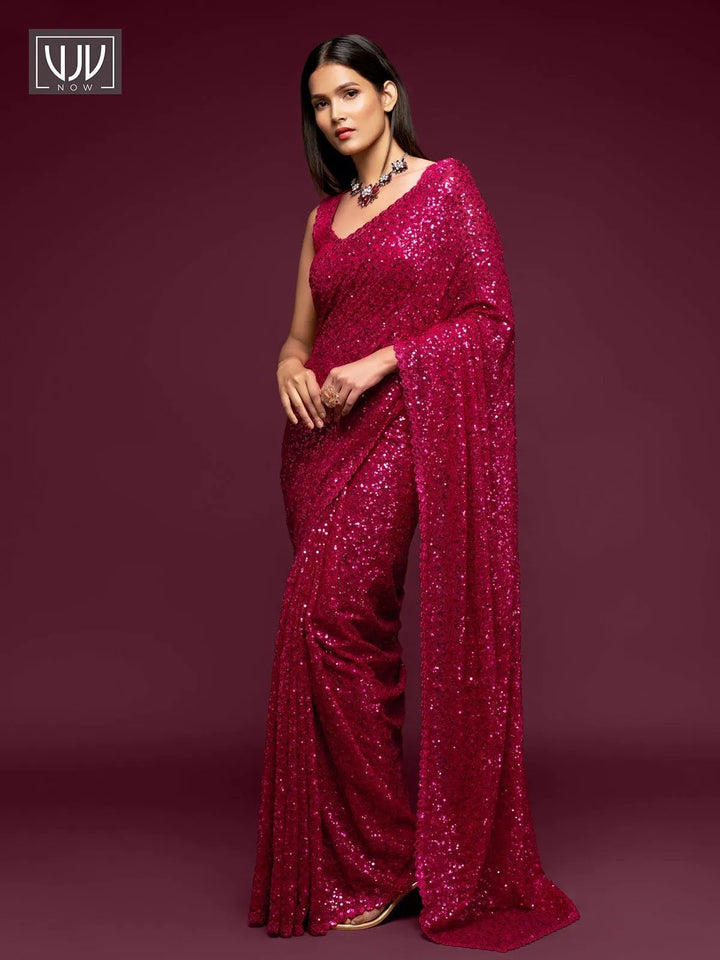 Outstanding Magenta Color Georgette Designer Party Wear Saree - VJV Now