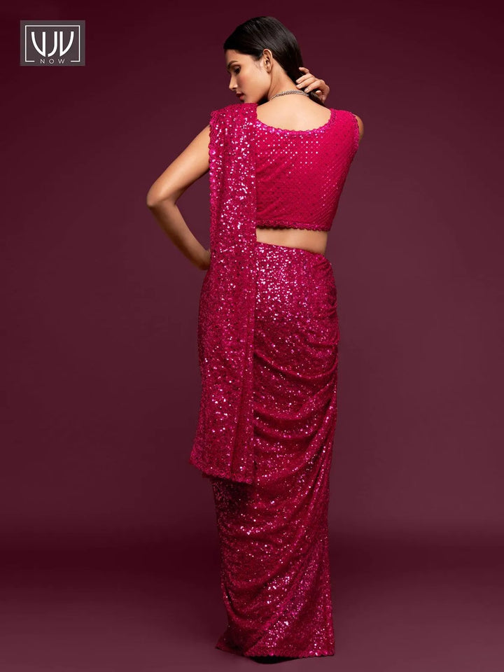 Outstanding Magenta Color Georgette Designer Party Wear Saree - VJV Now