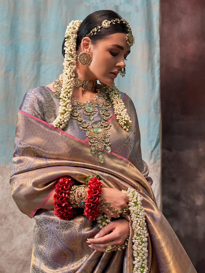 Pale Lavender Handloom Two-Tone Silk Festival Wear Saree - VJV Now