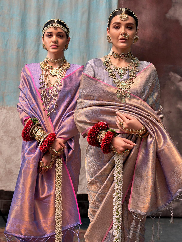 Pale Lavender Handloom Two-Tone Silk Festival Wear Saree - VJV Now