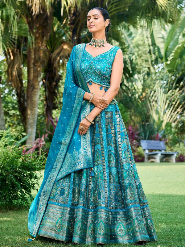 Party Wear Blue Georgette Embroidered Lehenga Choli - VJV Now