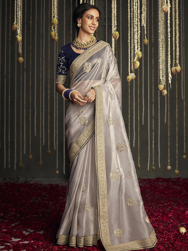 Party Wear Clam Shell White Zari Woven Designer Banarasi Saree - VJV Now