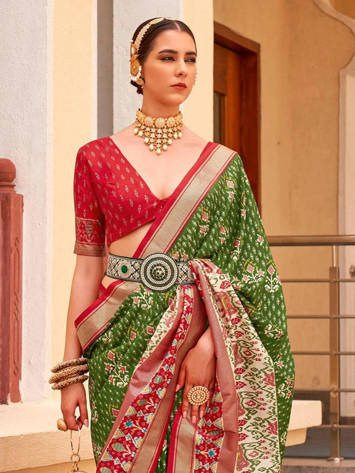 Party Wear Dark Green Digital Printed Soft Silk Saree - VJV Now