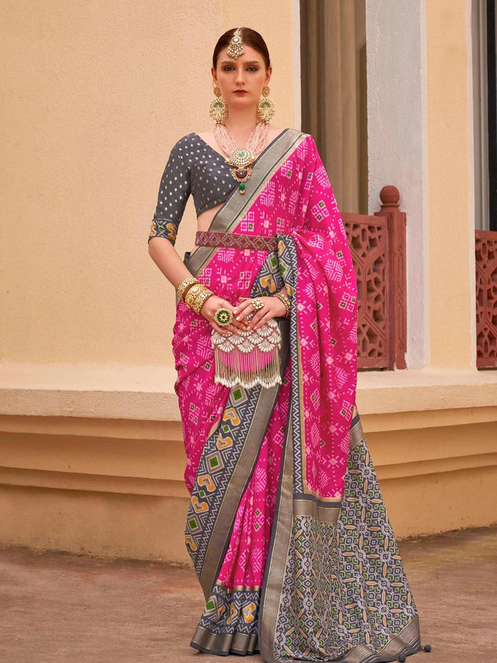 Party Wear Dark Pink Digital Printed Soft Silk Saree - VJV Now