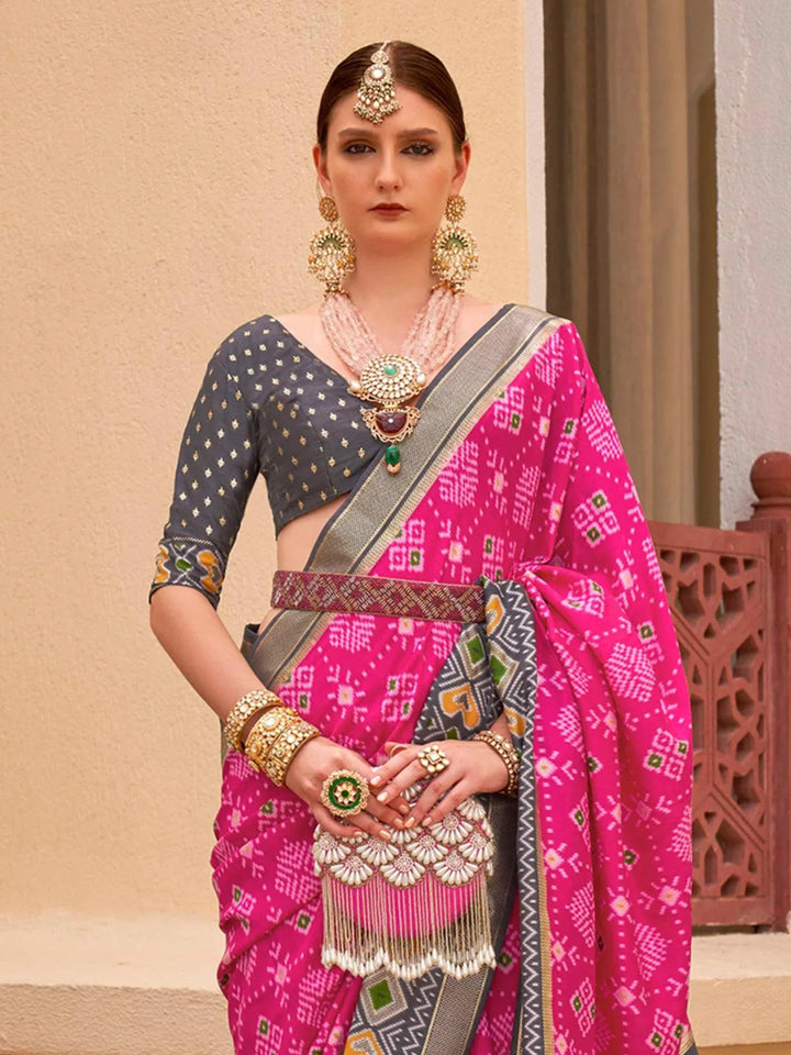 Party Wear Dark Pink Digital Printed Soft Silk Saree - VJV Now