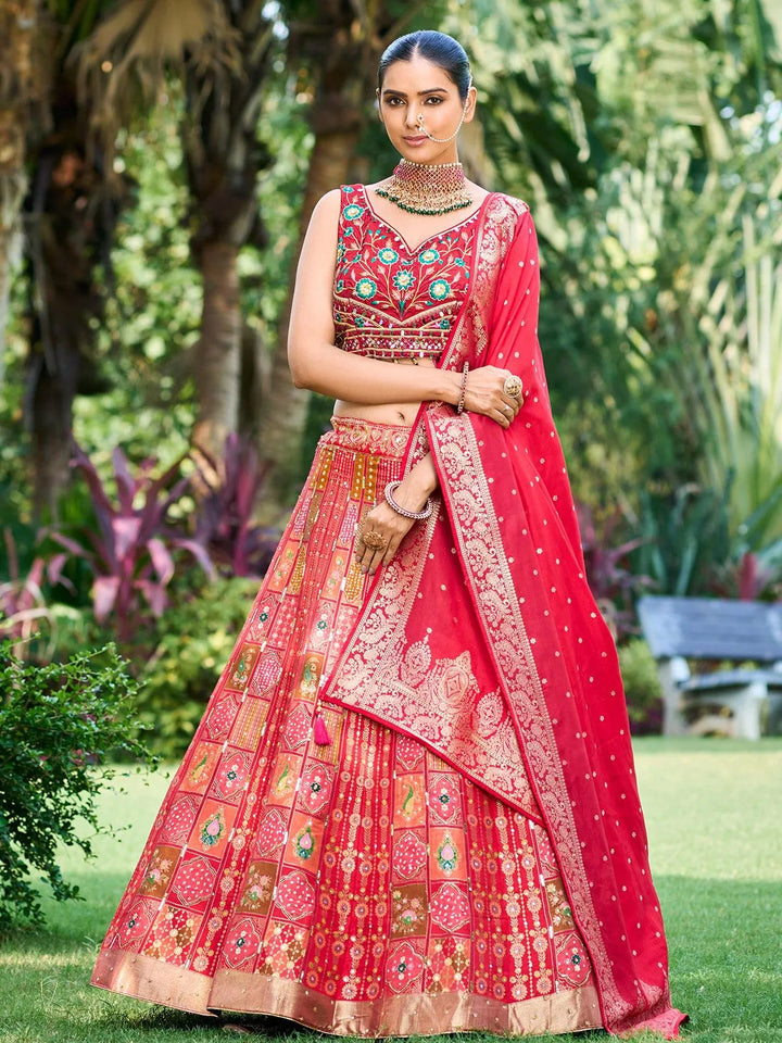 Party Wear Dark Red Georgette Embroidered Lehenga Choli - VJV Now