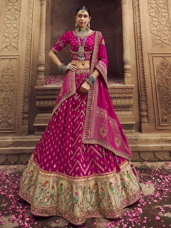 Party Wear Deep Pink Art Silk Sequins Embroidered Umbrella Lehenga - VJV Now