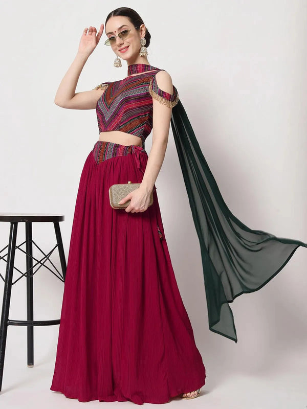 Party Wear Deep Pink Georgette Crushed Lehenga Choli - VJV Now