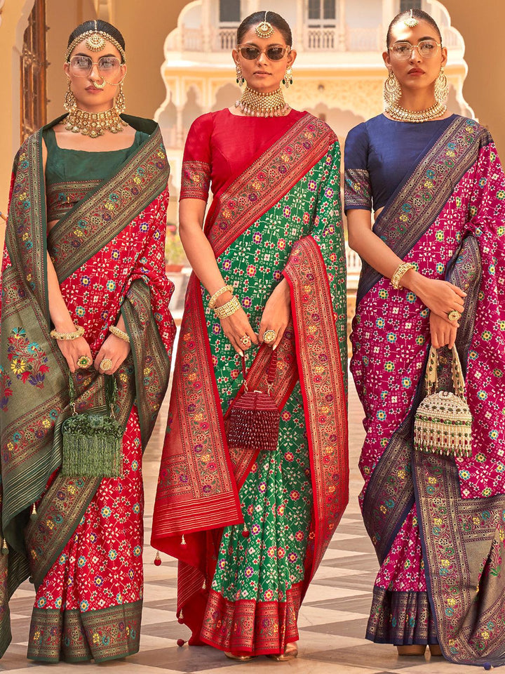 Party Wear Deep Pink Printed Patola Paithani Silk Saree - VJV Now