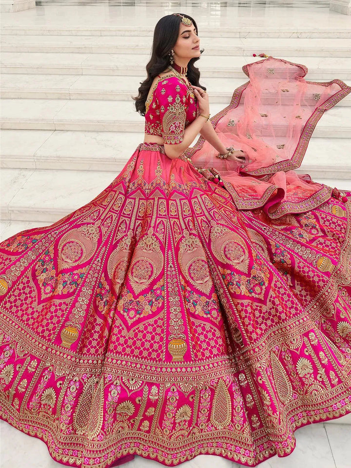 Party Wear Deep Pink Soft Art Silk Sequins Embroidered Umbrella Lehenga - VJV Now