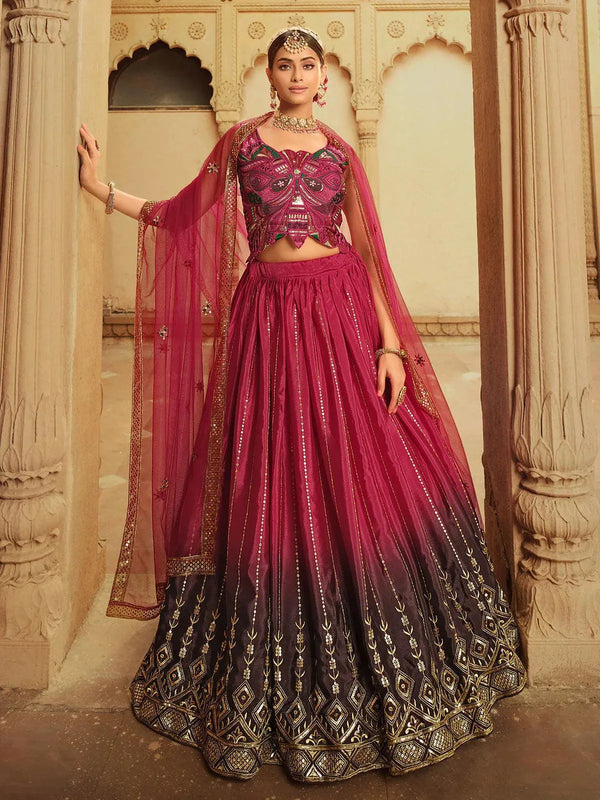 Party Wear Deep Pink To Purple Multi Color Sequince Embroidered Lehenga Choli - VJV Now