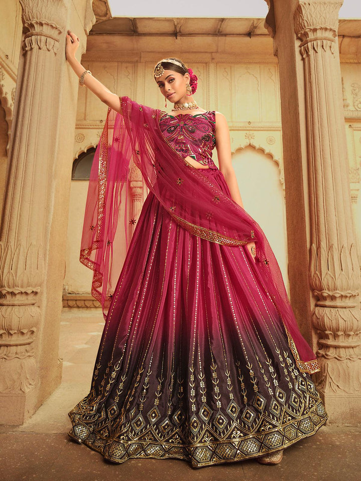 Party Wear Deep Pink To Purple Multi Color Sequince Embroidered Lehenga Choli - VJV Now