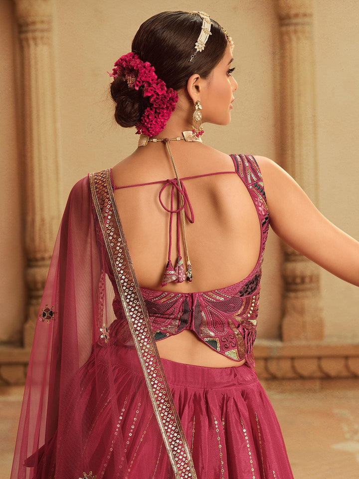 Party Wear Deep Pink To Purple Multi Color Sequince Embroidered Lehenga Choli - VJV Now