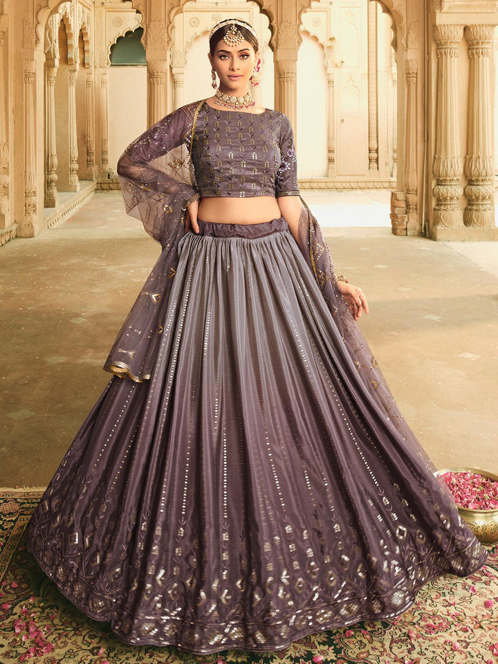Party Wear Dusty Color Sequince Embroidered Lehenga Choli - VJV Now