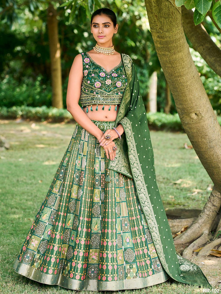 Party Wear Green Georgette Embroidered Lehenga Choli - VJV Now