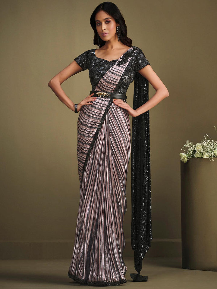 Party Wear Multicolor Lycra Sequins Embroidered Work Saree - VJV Now