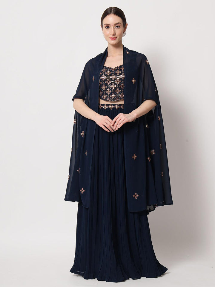 Party Wear Navy Blue Georgette Sequins Embroidery Lehenga Choli - VJV Now