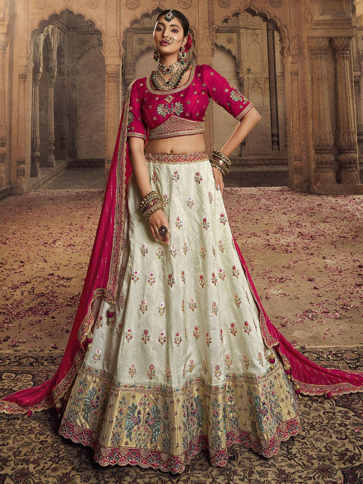 Party Wear Off White Art Silk Sequins Embroidered Umbrella Lehenga - VJV Now