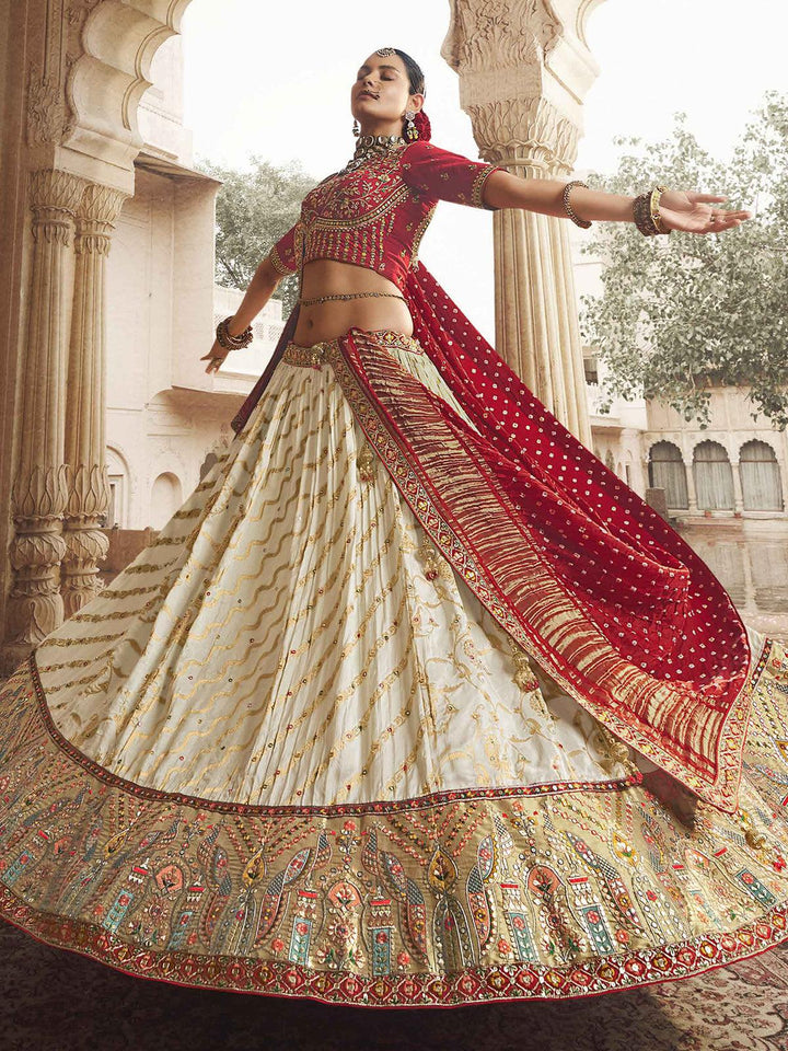 Party Wear Off White Art Silk Sequins Embroidered Umbrella Lehenga - VJV Now
