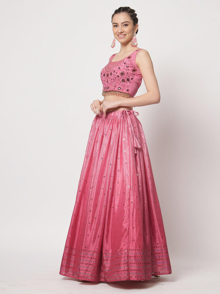 Party Wear Pink Chinon Silk Sequins Embroidery Umbrella Lehenga Choli - VJV Now